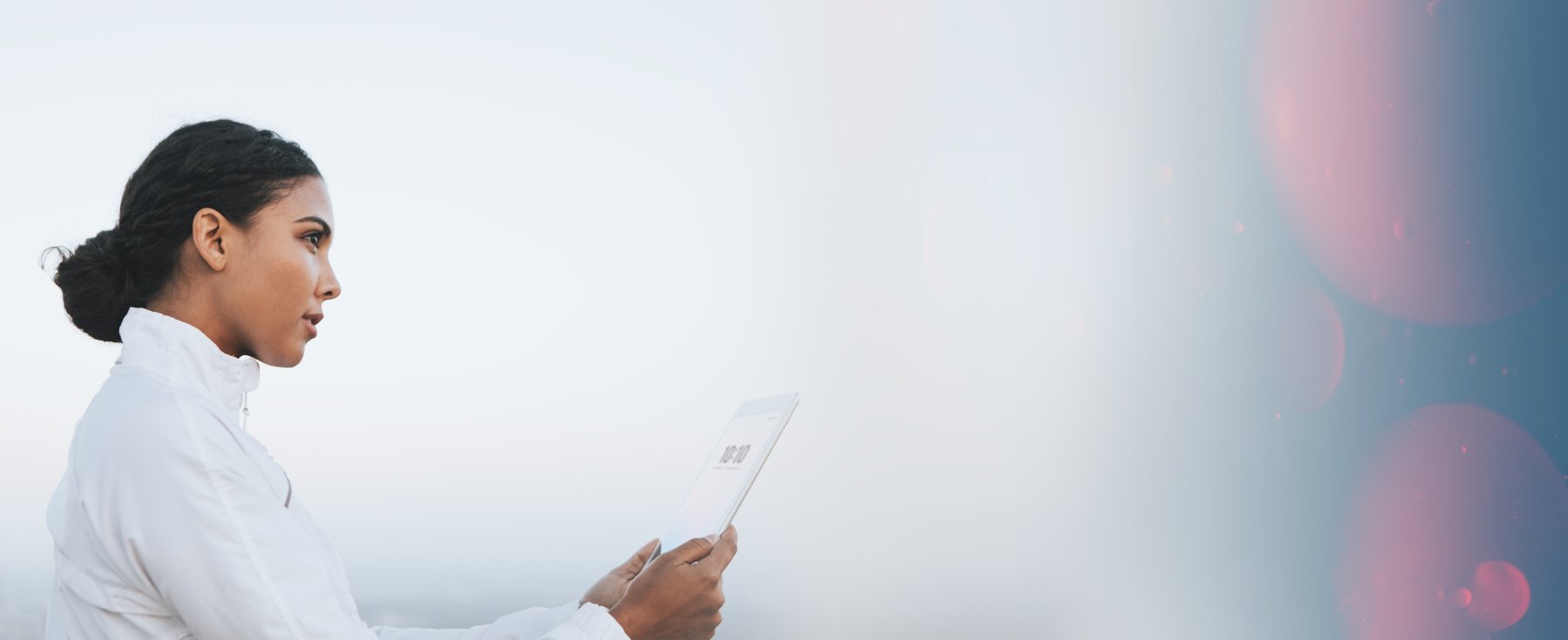 Hispanic woman using a digital tablet